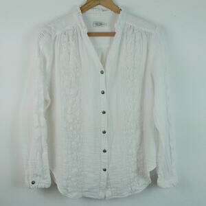 Tasha Polizzi XL Top White Cotton gauze Lace Western Cowgirl Boho Button Down